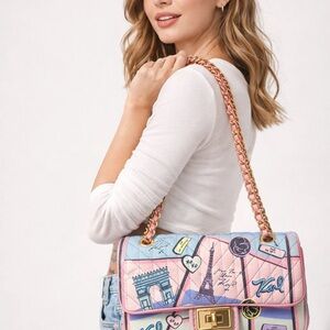Karl Lagerfeld ParisAGYNESS Blush Pink Crossbody BagQuilted Paris Print